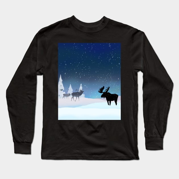 Northern Lights Wapiti and Moose Long Sleeve T-Shirt by MelissaJBarrett